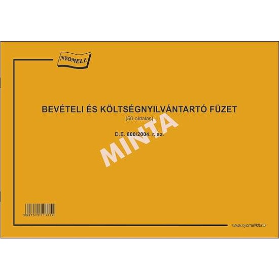 Bevételi és költségnyilvántartó füzet D.E.800/2004