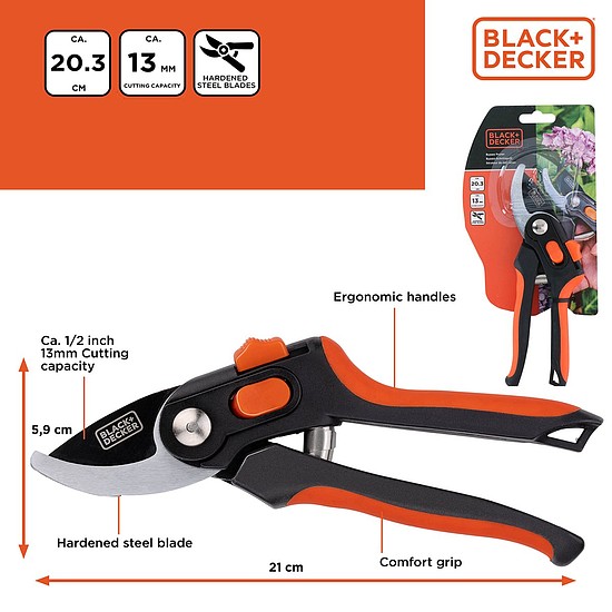 BLACK+DECKER Metszőolló, mellévágó 20,3cm edzett acél pengével