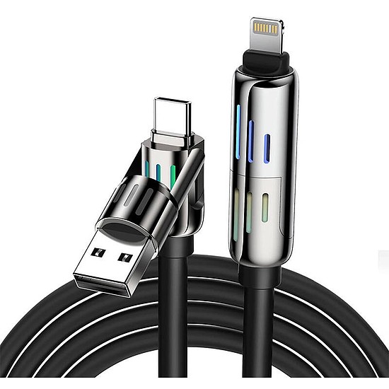 BlitzWolf BW-HDC6 4 az 1-ben USB-C/USB-A - USB-C/Lightning kábel, 1,2m, 240W, RGB fekete (BW-HDC6 Black)