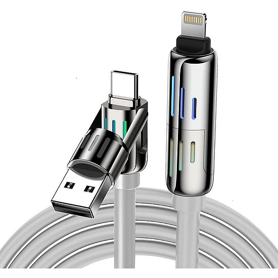 BlitzWolf BW-HDC6 4 az 1-ben USB-C/USB-A - USB-C/Lightning kábel, 1,2m, 240W, RGB szürke (BW-HDC6 Grey)