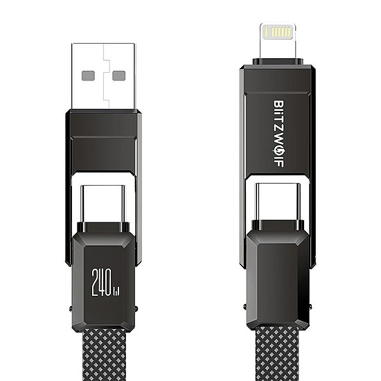 BlitzWolf BW-HDC7 4 az 1-ben USB-C+USB+Lightning kábel, 240W, 1.2m (fekete)
