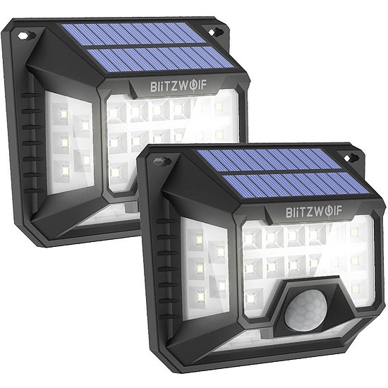 Blitzwolf BW-OLT3 kültéri napelemes LED lámpa mozgás- és szürkületérzékelővel, 1200mAh, 2 db (BW-OLT3)
