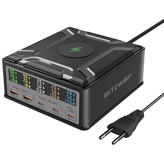 BlitzWolf BW-S28 asztali töltő, 2xUSB-A, 3xUSB-C (fekete)