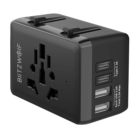 BlitzWolf BW-TA1 4 az 1-ben utazós adapter 2xUSB+USB-C+PD, 20W