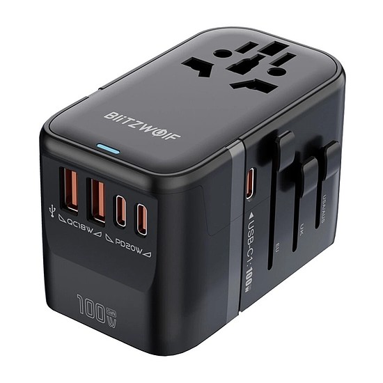 BlitzWolf BW-TA2 5 az 1-ben utazós adapter 2xUSB PD+2xC QC+C GaN, 100W