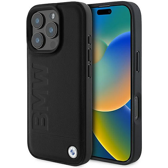 BMW bőr Hot Stamp iPhone 16 Pro Max tok - fekete