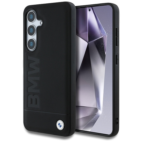BMW bőr nagyméretű feliratos tok Samsung Galaxy S25+ készülékhez - fekete