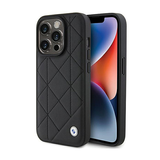 BMW bőr steppelt tok iPhone 15 Pro Max készülékhez fekete (BMHCP15X22RQDK)