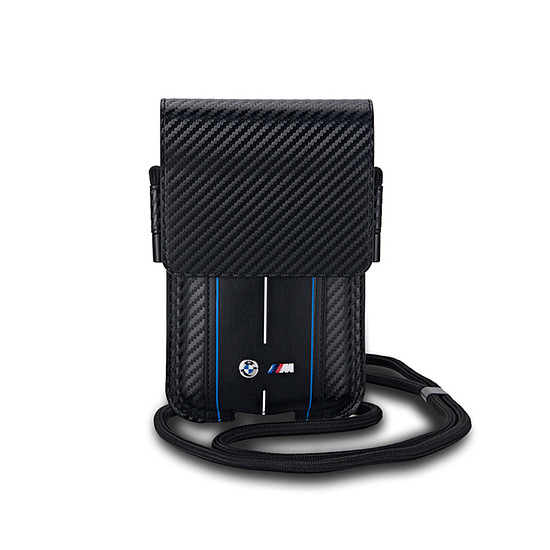 BMW Carbon Blue Stripes pénztárcatáska - telefontok fekete (BMPSP15XMSCAKL)