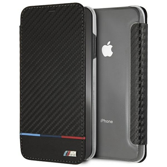 BMW Carbon háromszínű csíkos iPhone XS Max tok - fekete