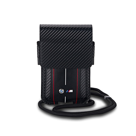 BMW Carbon Red Stripes pénztárcatáska - telefontok fekete (BMPSP15XMSCAKR)