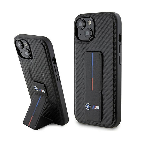 BMW Grip Stand Smooth & Carbon - tok iPhone 15-höz fekete (BMHCP15SGSPCCK)