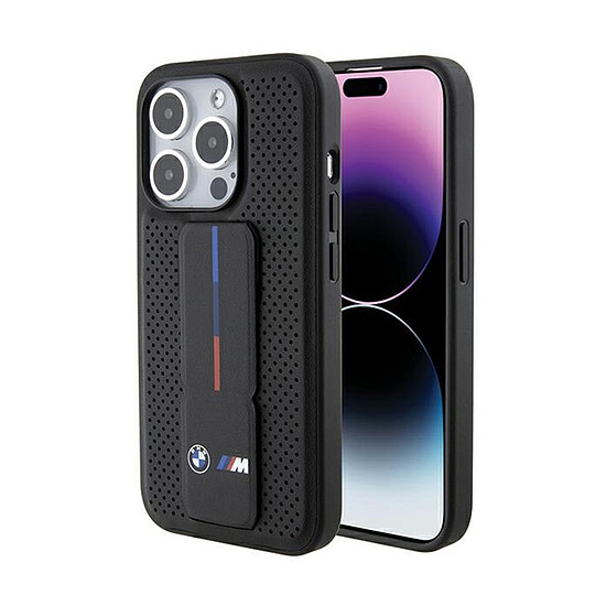 BMW Grip Stand Smooth & Perforated - tok iPhone 15 Pro készülékhez fekete (BMHCP15LGSPPRK)