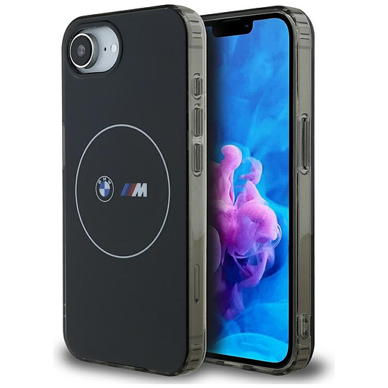 BMW IML fém fehér kör alakú MagSafe iPhone 16e tok - fekete