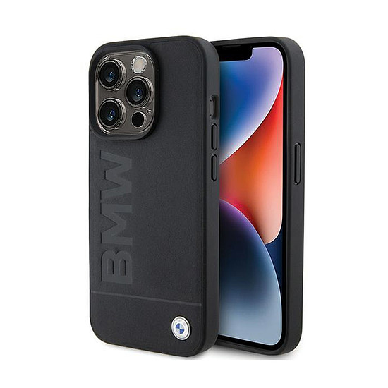 BMW Leather Hot Stamp - iPhone 15 Pro Max tok fekete (BMHCP15XSLLBK)