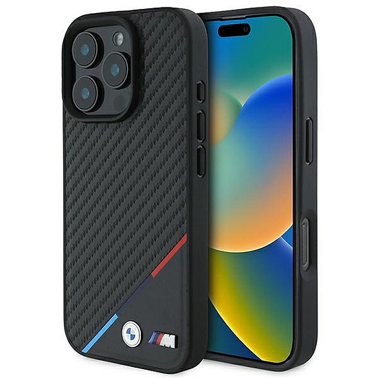 BMW M Carbon Tricolor Line MagSafe tok iPhone 16 Pro Maxhoz - fekete