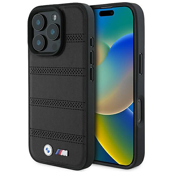 BMW M perforált és varrott vonalvezetésű MagSafe tok iPhone 16 Próhoz - fekete