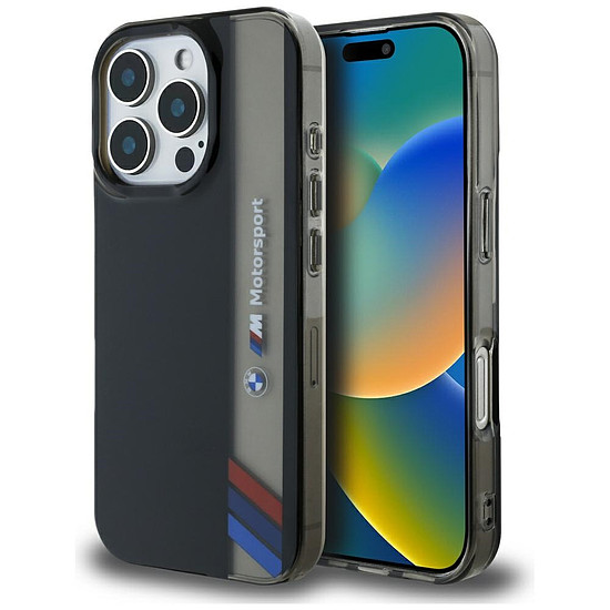 BMW Motorsport IML függőleges csíkos iPhone 16 Pro Max tok - fekete