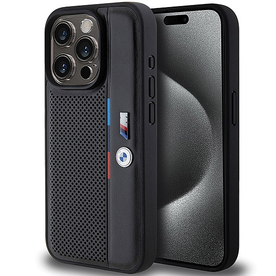 BMW perforált háromszínű vonalas tok iPhone 15 Pro Max-hoz - fekete