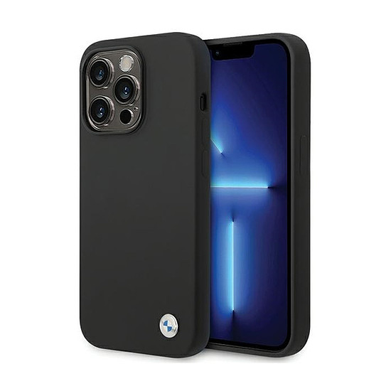 BMW szilikon fém logó - iPhone 15 Pro tok fekete (BMHCP15LSILBK)