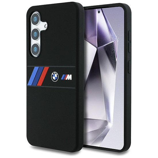BMW szilikon középső háromszínű csíkos MagSafe tok Samsung Galaxy S25-höz, fekete