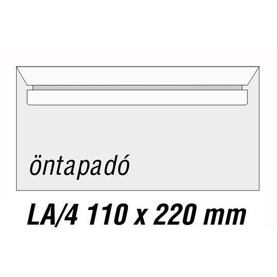 Boríték LA4 110x220mm szilikonos bélésnyomott bal ablakos 45x90 mm