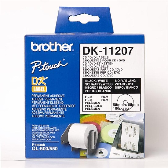 Brother DK-11207 CD/DVD etikett címke 58mm átmérő 100 db