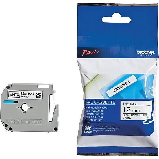 Brother M-K231BZ nem laminált feliratozószalag 12mm széles fehér - fekete