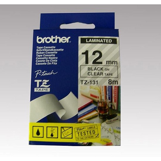 Brother TZe-131 laminált feliratozószalag 12mm széles átlátszó - fekete