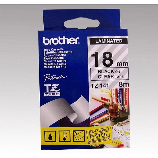 Brother TZe-141 laminált feliratozószalag 18mm széles átlátszó - fekete