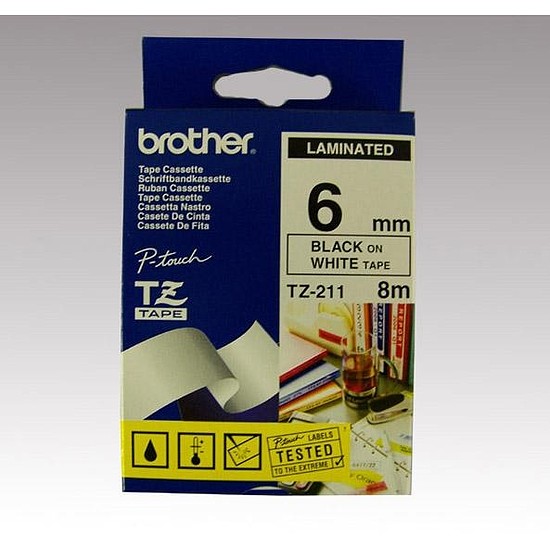 Brother TZe-211 laminált feliratozószalag 6mm széles fehér - fekete