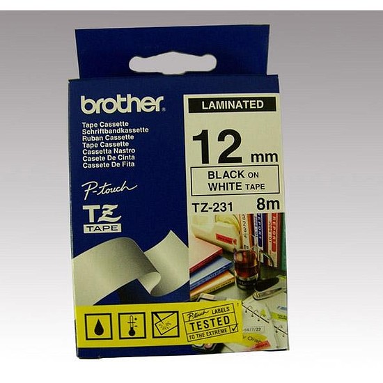 Brother TZe-231 laminált feliratozószalag 12mm széles fehér - fekete