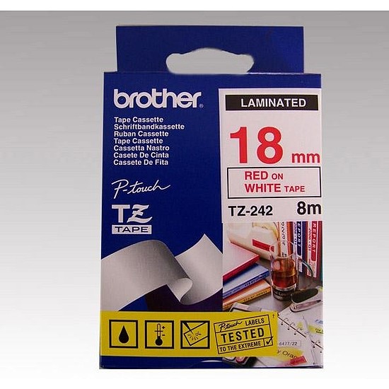 Brother TZe-242 laminált feliratozószalag 18mm széles fehér - piros