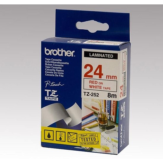 Brother TZe-252 laminált feliratozószalag 24mm széles fehér - piros