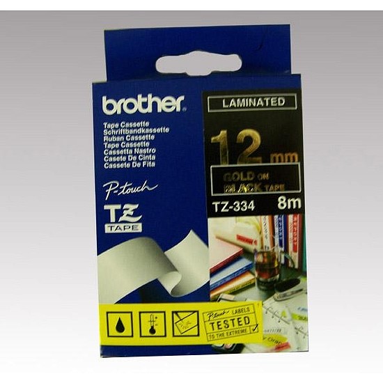 Brother TZe-334 laminált feliratozószalag 12mm széles fekete - arany