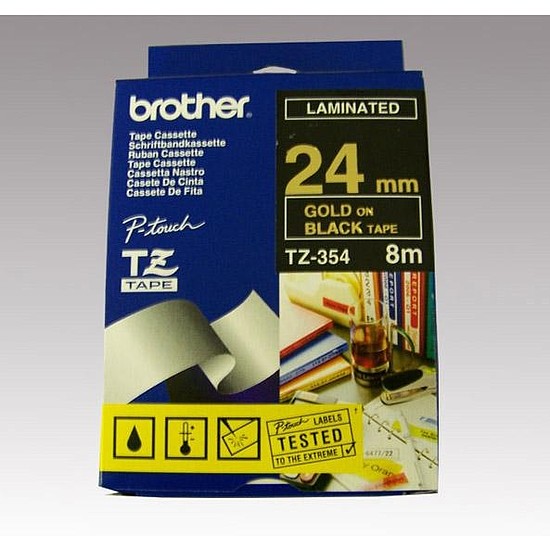 Brother TZe-354 laminált feliratozószalag 24mm széles fekete - arany