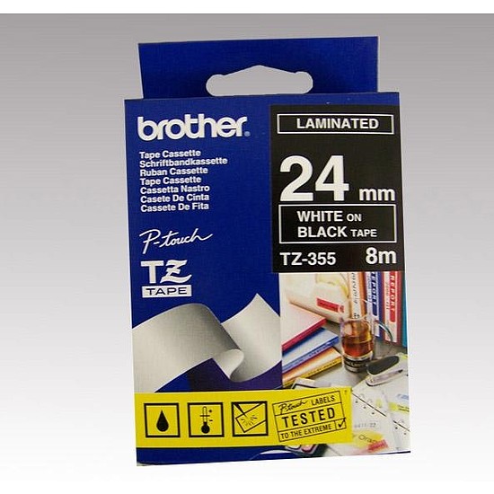 Brother TZe-355 laminált feliratozószalag 24mm széles fekete - fehér