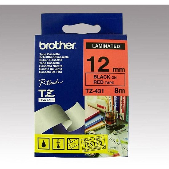 Brother TZe-431 laminált feliratozószalag 12mm széles piros - fekete