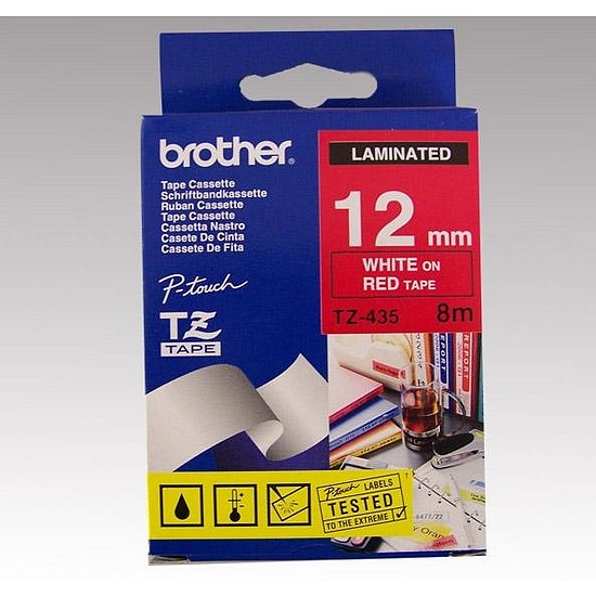 Brother TZe-435 laminált feliratozószalag 12mm széles piros - fehér