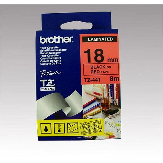 Brother TZe-441 laminált feliratozószalag 18mm széles piros - fekete