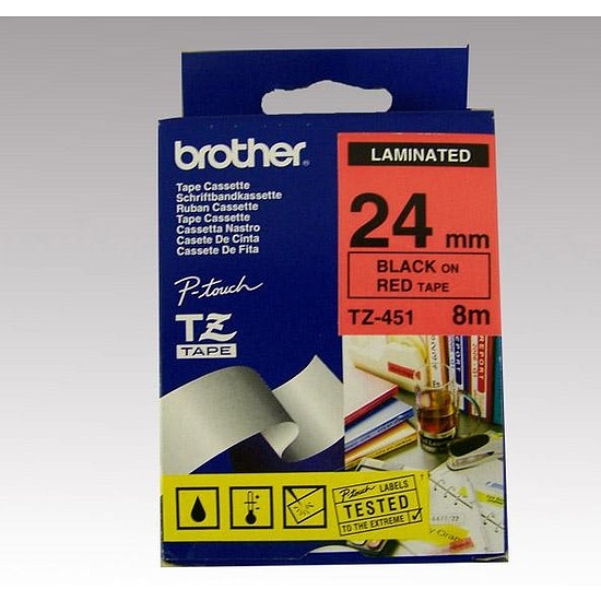 Brother TZe-451 laminált feliratozószalag 24mm széles piros - fekete