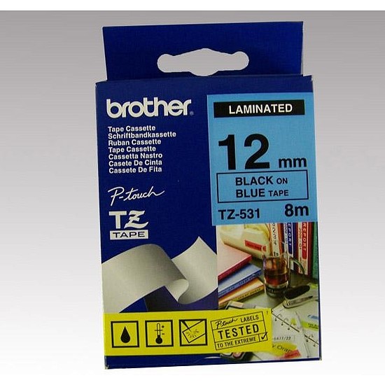 Brother TZe-531 laminált feliratozószalag 12mm széles kék - fekete