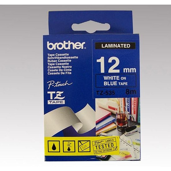 Brother TZe-535 laminált feliratozószalag 12mm széles kék - fehér