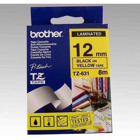 Brother TZe-631 laminált feliratozószalag 12mm széles sárga - fekete