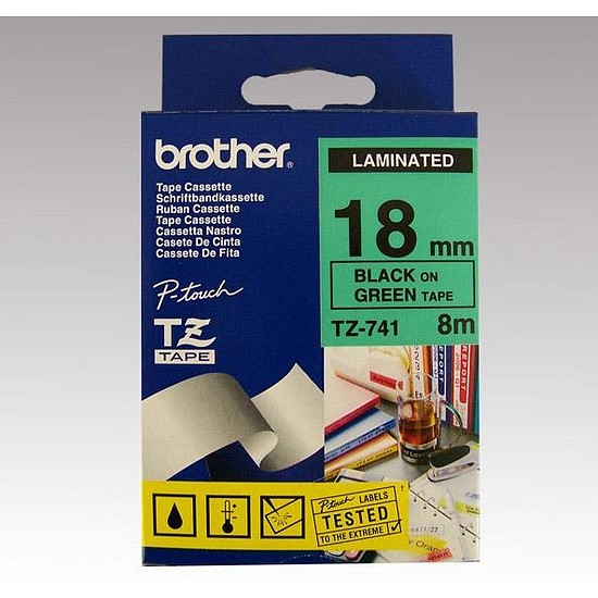 Brother TZe-741 laminált feliratozószalag 18mm széles zöld - fekete