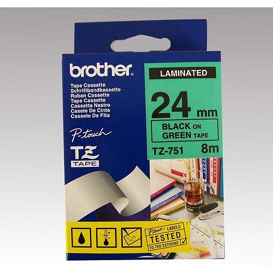 Brother TZe-751 laminált feliratozószalag 24mm széles zöld - fekete