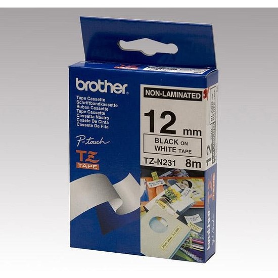 Brother TZe-N231 nem laminált feliratozószalag 12mm széles fehér - fekete