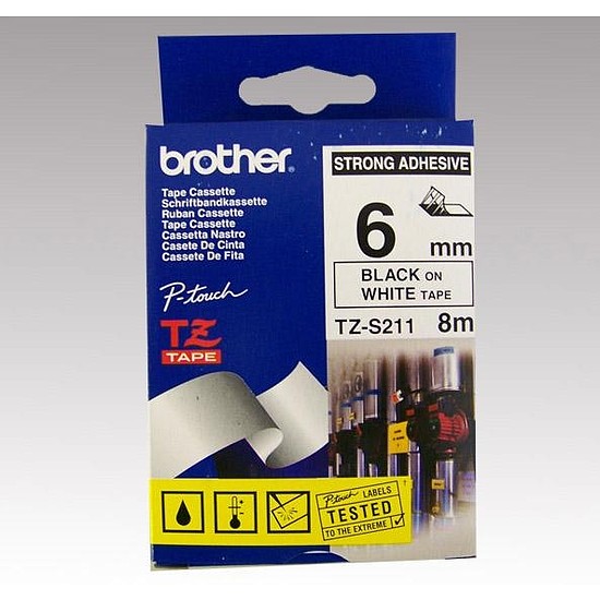 Brother TZe-S211 laminált feliratozószalag 6mm széles fehér - fekete erős tapadású