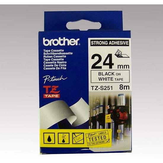 Brother TZe-S251 laminált feliratozószalag 24mm széles fehér - fekete erős tapadású