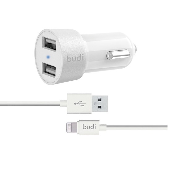 Budi - 2 db USB autós töltő LED jelzővel+villámkábellel (BD622LW)